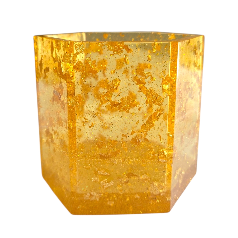 Gold Glitter Resin Hexagon Pen or Makeup Brush Holder